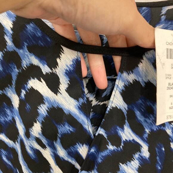 New Cache Small Black Blue Leopard Print Relaxed Flowy Long Sleeve Blouse - Picture 3 of 9